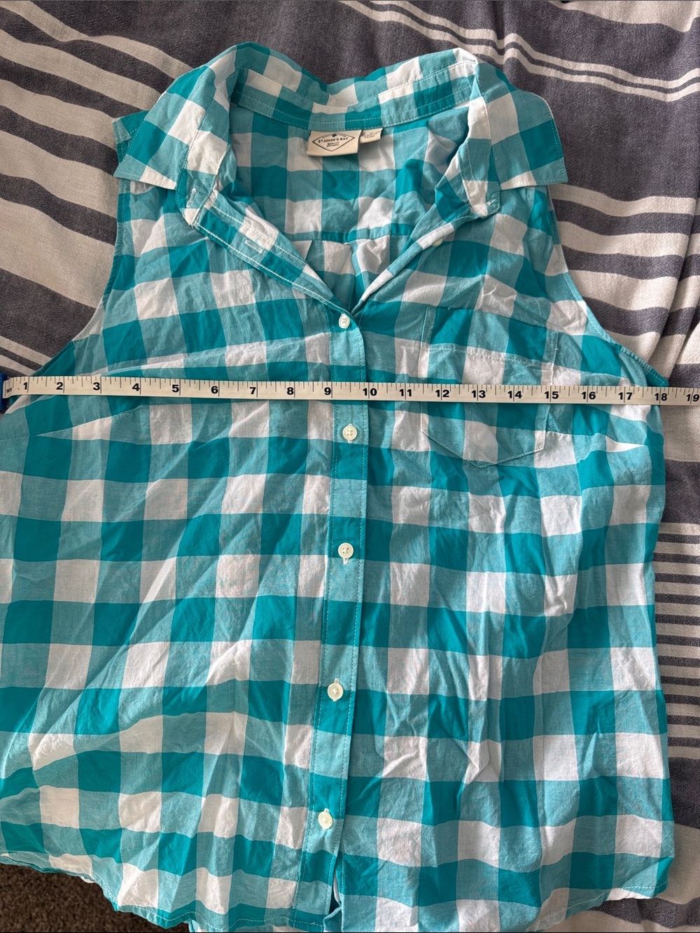 St. John's Bay Sleeveless Teal & White Button Front Blouse 100% Cotton Medium - Picture 4 of 4